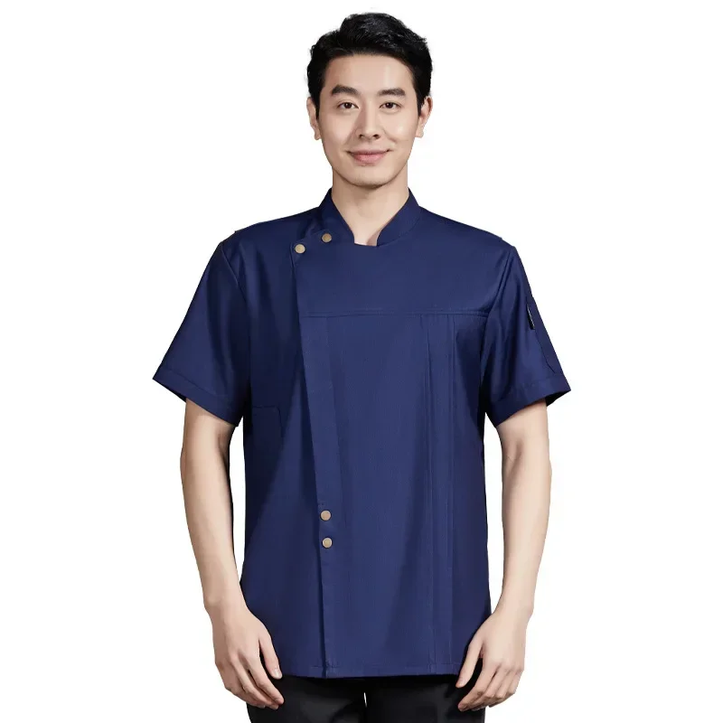 コーヒーショップシェフ制服ホテルスタッフ作業服男フードサービスウェイター制服半袖シャツ通気性シェフジャケット服