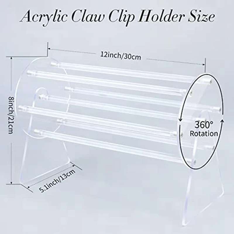 A46T Acrylic Claw Clip Organizer Holder,360Degree Rotating Claw Clip Holder and Storage,Hair Clip Organizer Display for Women