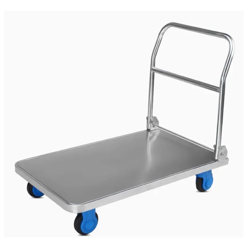 

Stainless steel flatbed truck, pull cargo handling trailer folding silent stainless steel flat small trolley