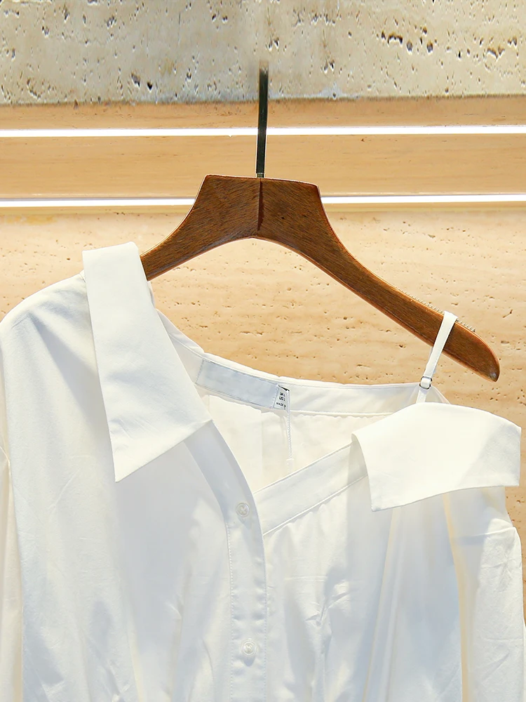 

SP Home South Oil High End Women's Summer White Asymmetrical oulder Lace Embroidery irt Dr French Sle High Waist A-L...