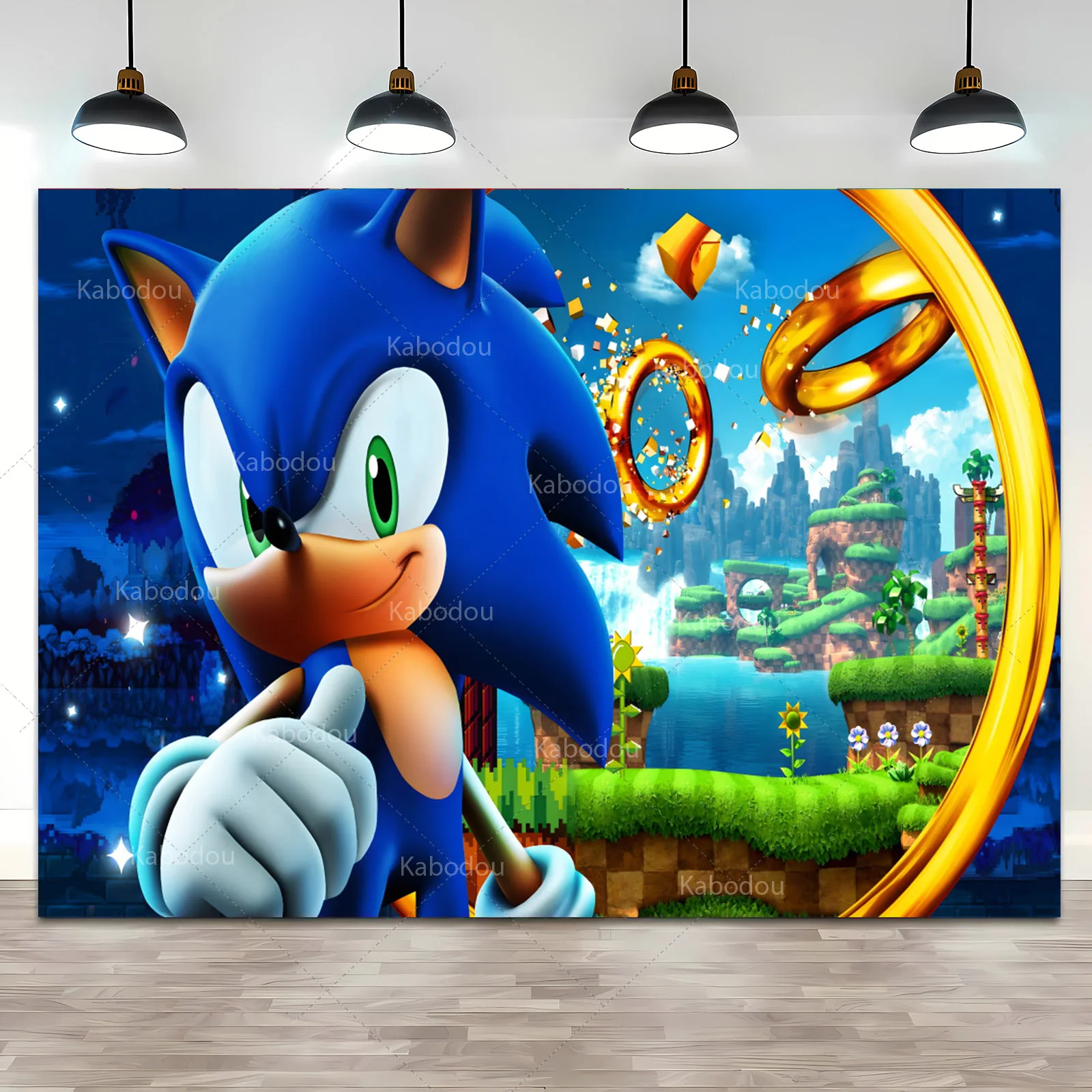 Sonic Birthday Party Background Decor Boy Kid Birthday Party Blue Running Hero tema fotografia sfondo panno Banner vinile