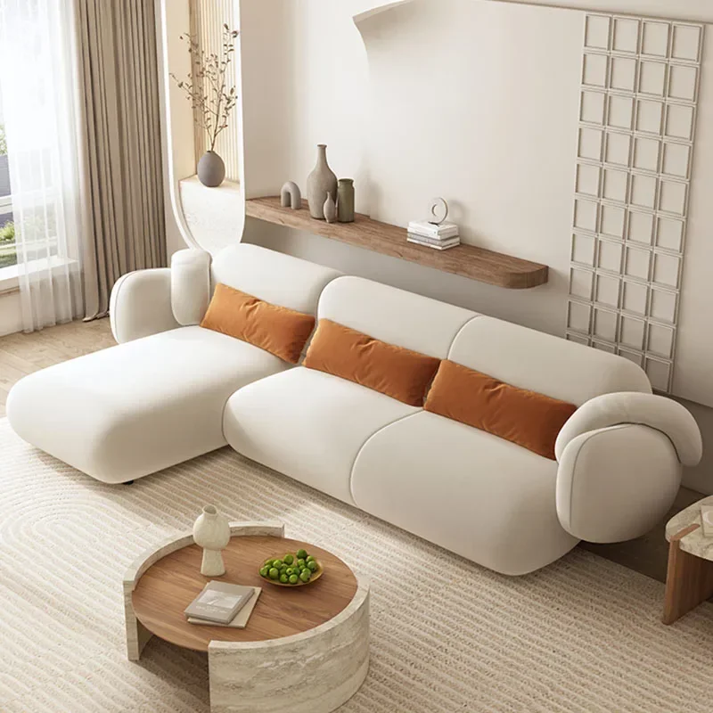 White Technology Cloth Sofa Set Modern King Size Foam Sponge Tatami Couch Large Reading Design Soft Big Bank Bedroom Furniture