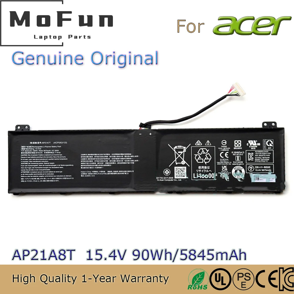 

Brand New Original AP21A8T 15.4V 90Wh Laptop Battery for Acer Nitro 5 AN517-55 Helios 300 PH317-56 AP21A7T