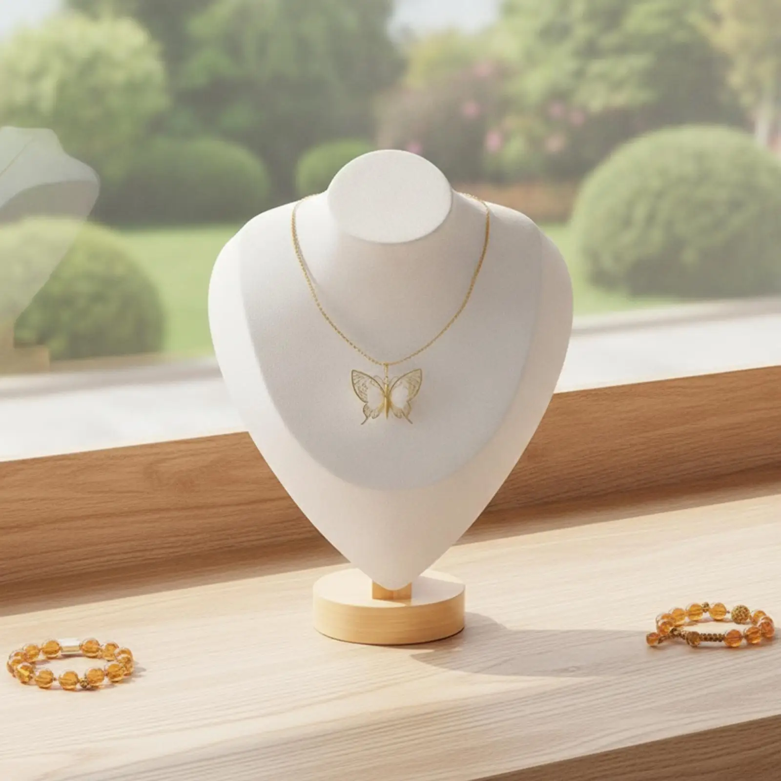 Jewelry Display Bust with Wood Base Necklace Display Bust Elegant for Boutique Owners, Craft Sellers, Boutiques, Market Stalls,