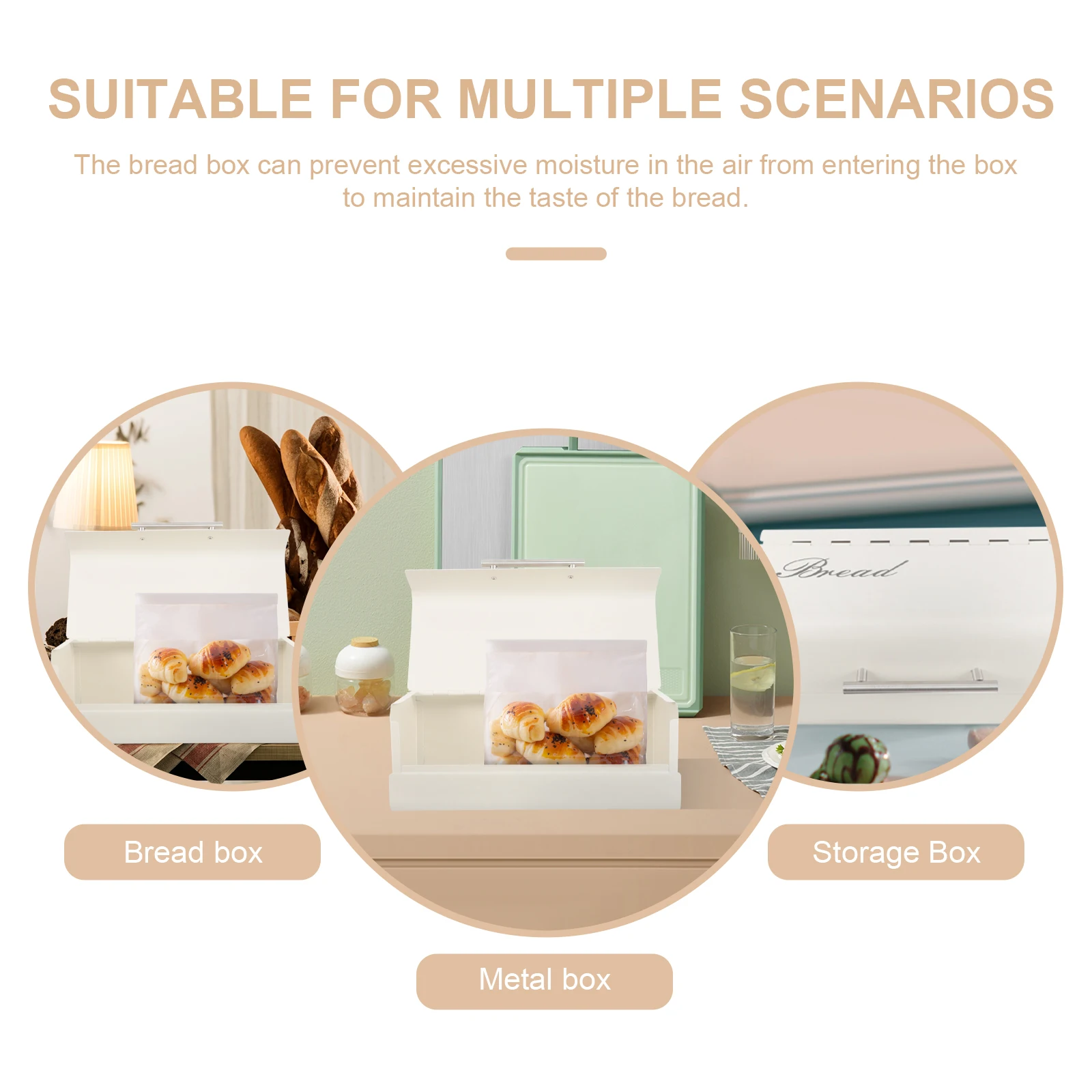

Kitchen Storage Box Bread Bin Container Household Moisture-proof Metal Holder for Counter Rounded Edges Desktop for Home