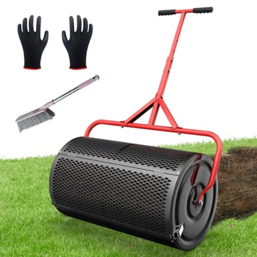 

Compost Peat Moss Spreader for Lawn 24 Inch Compost Roller Spreader with Adjustable T-Shaped Handle Upgraded Side Clasps Durabl