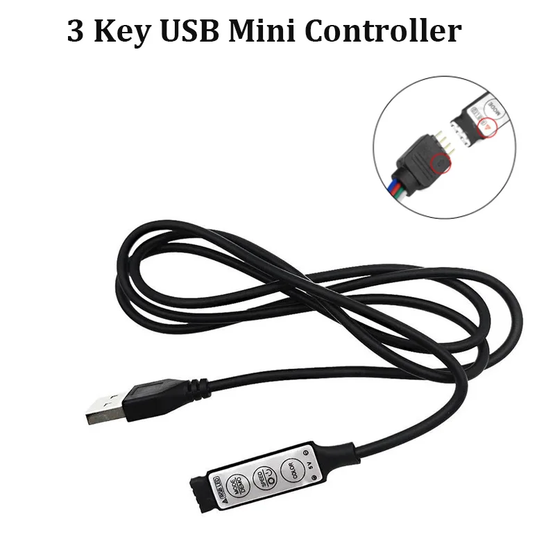 

1/5Pcs 3Key USB Mini 5V RGB LED Cable Controller Dimmer Remote Control For 2835 5050 3528 RGB Strip Light SMD Lights