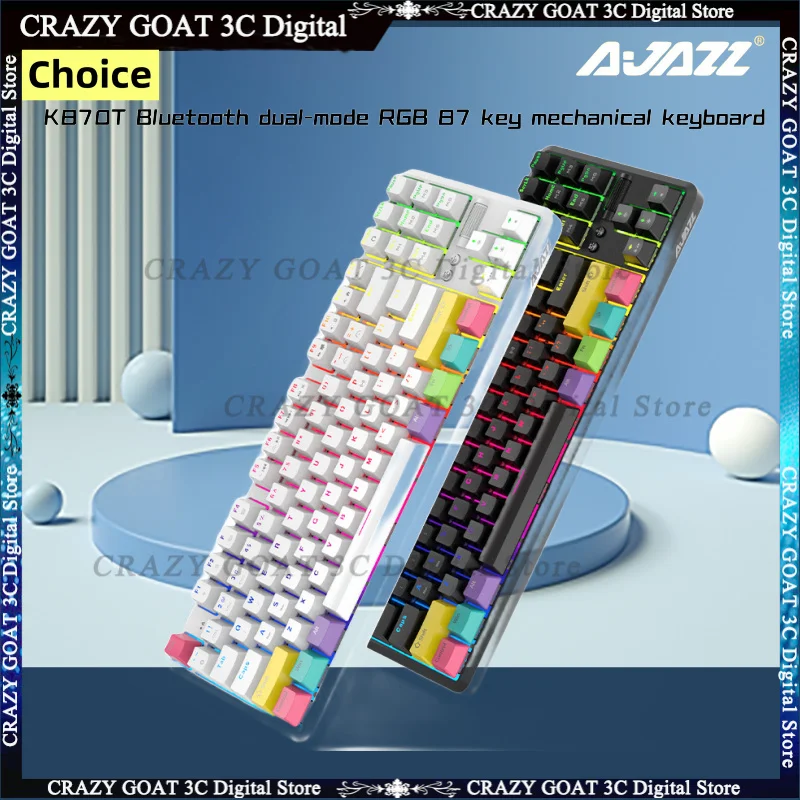 

AJAZZ K870T Wired Bluetooth Dual-mode Rgb 87 Key Mechanical Keyboard,simultaneous Switching Of 3 Devices,rgb Lighting Effect