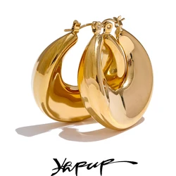 Yhpup High Quality Minimalist Sleek Stainless Steel Metal Round Hollow Hoop Earrings for Women Water Resistant Jewelry