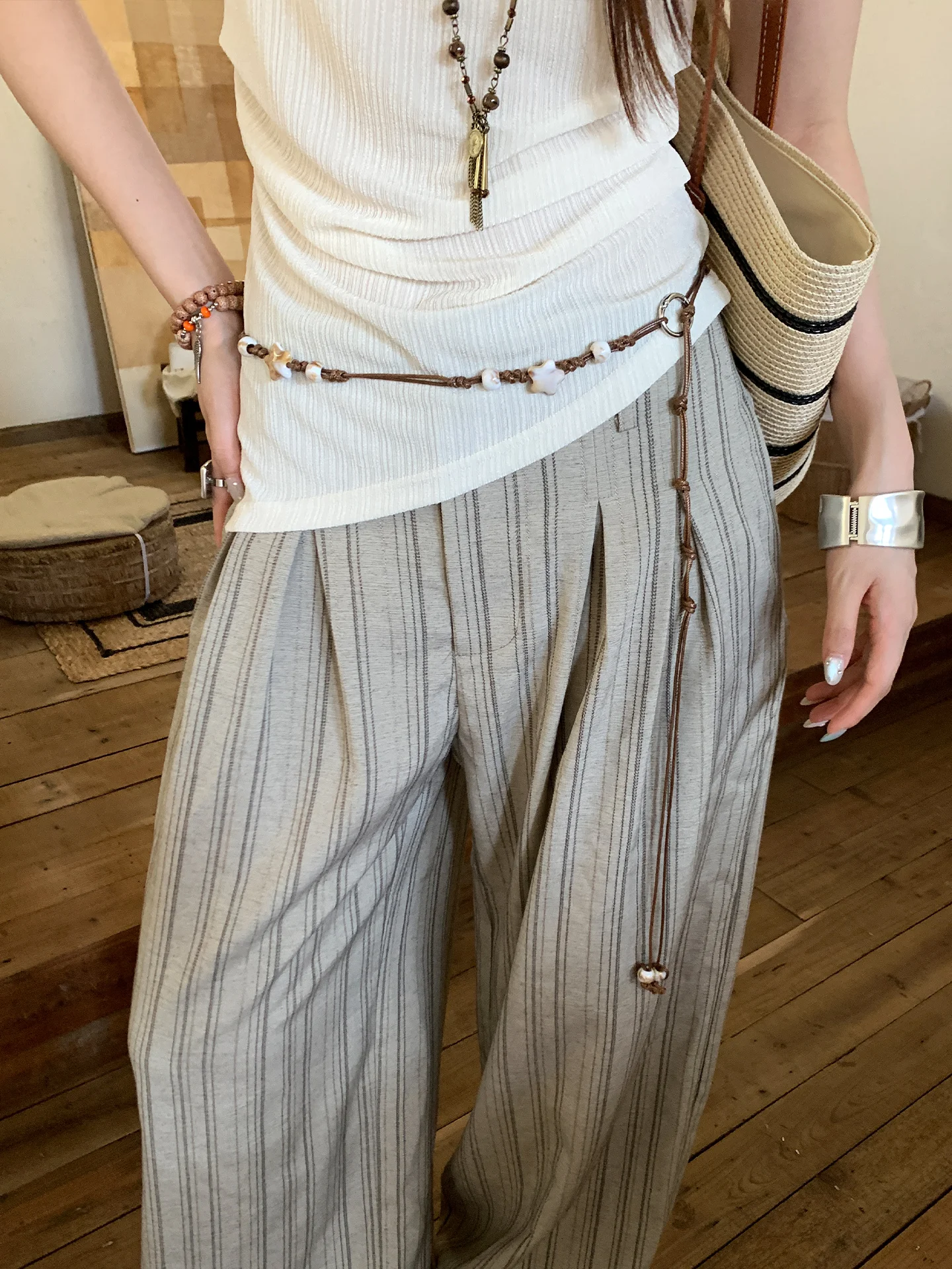 Vintage Ethnic Style Handmade Woven Star Beaded Waist Rope Women's High-End Feel With Jeans Thin Waist Chain Belt
