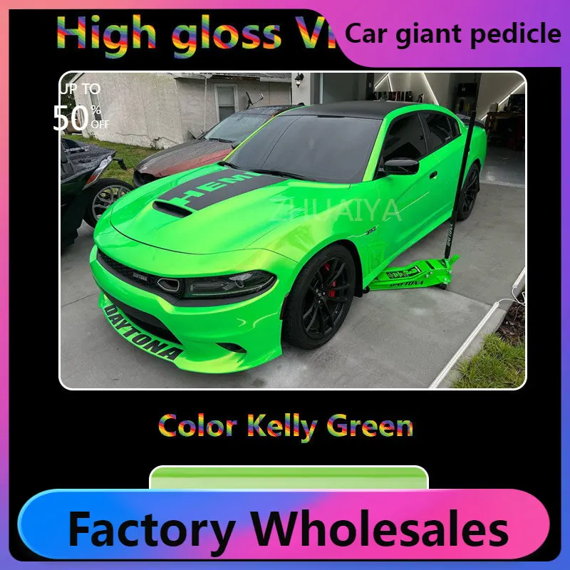 Highest quality super gloss Kelly Green wrap true Gloss vinyl wrap for Vehicle wrap quality Warranty ZHUAIYA