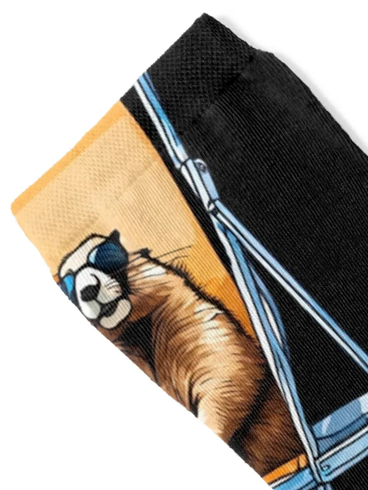 Relaxed Marmot with Glasses on a Deckchair Socks set summer Toe sports winter Socks For Man Women's