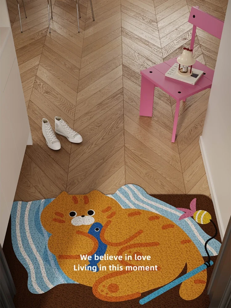 Fat Orange  Door Mat Korean Style Entrance Mat Anti-Slip Dirt Resistant Customizable round Or Rectangular Doorway Carpet
