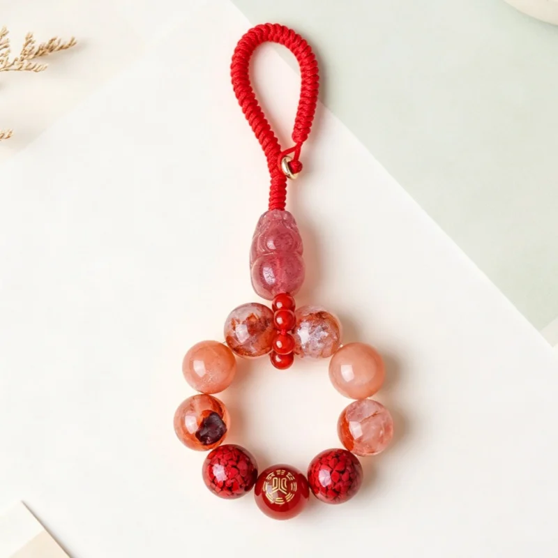 Natural Stone Phone Charm, Fortune Car Keychain for Men Beaded Healing Phone Chain,Handmade Cellphone Chain Lanyard with Tether