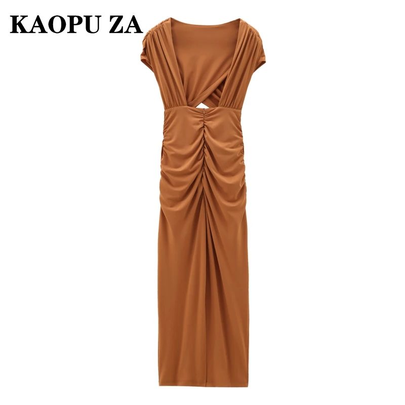 

KAOPU ZA 2024 New Summer Women's Fashion Casual Commuter Dress Sleeveless Split Zipper Pure Color Elegant Streetwear