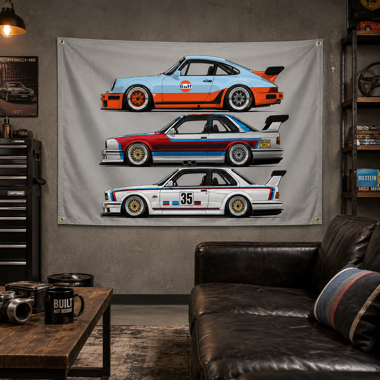 Cool Exquisite Cartoon Car Flag Banner Polyester Printed Car Poster Decor for Auto Enthusiasts, Room Decor