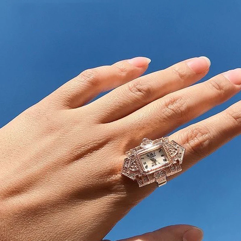 Reloj de anillo Vintage Punk de cuarzo, Anillos de banda ajustables para mujer y hombre, dedo de lujo, Hip-hop, pareja, nueva joyería de bolsillo de Hip Hop