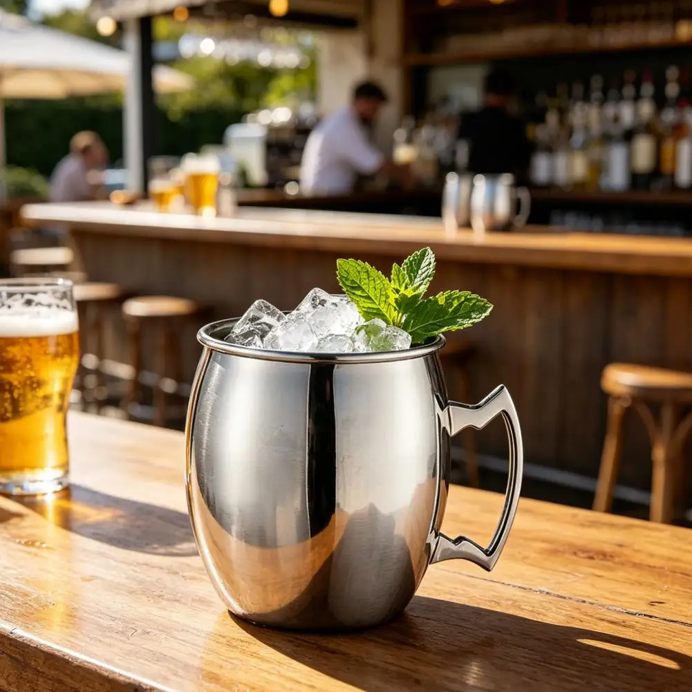 Moscow Mule Mug Hammered Cup Hammered Plated Moscow Mule Cup 18oz Stainless Steel Cocktail Mug Rust-proof Beer Iced Coffee