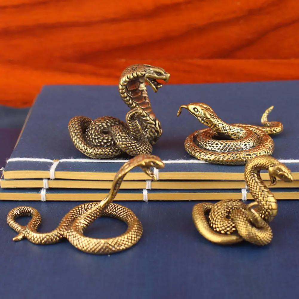 Brass Snake Figurine Retro Snake Statue with Detailed Scales Tabletop Mini Snake Ornament Chinese Dragon Home Decorations