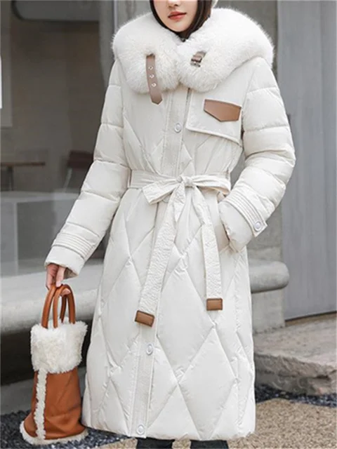 

Elegant Long Parkas for Women Winter Jacket 2025 New Korean Thick Fur Collar Ladies Snow Outwear Warm Casual Down Cotton Jacket