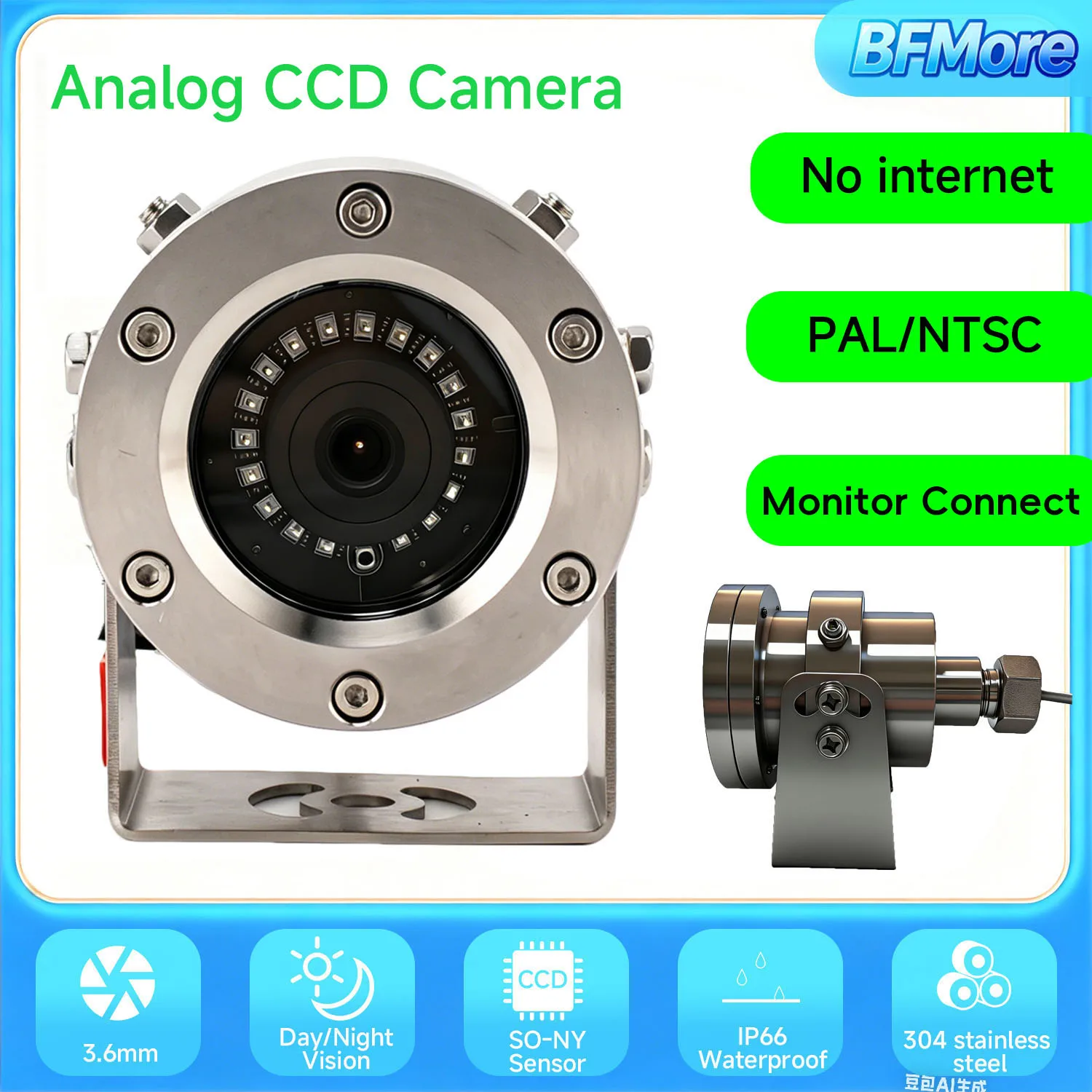 BFMore,Surveillance Vedio ,CCD Analog Камера , Security Камера ,304 Stainless Steel,Explosion-proof,Outdoor,IR 30m Night Vision