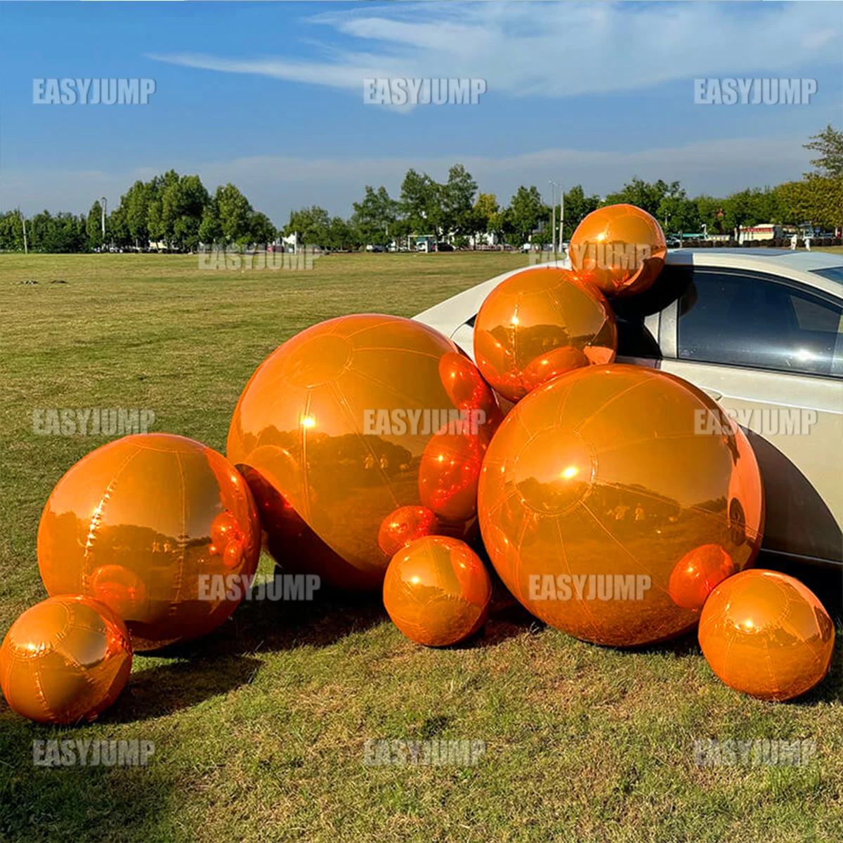 Orange Hanging Inflatable Mirror Ball Reusable Bubble Mirror Sphere Balloon For Wedding Event Party Background Wall Decoration