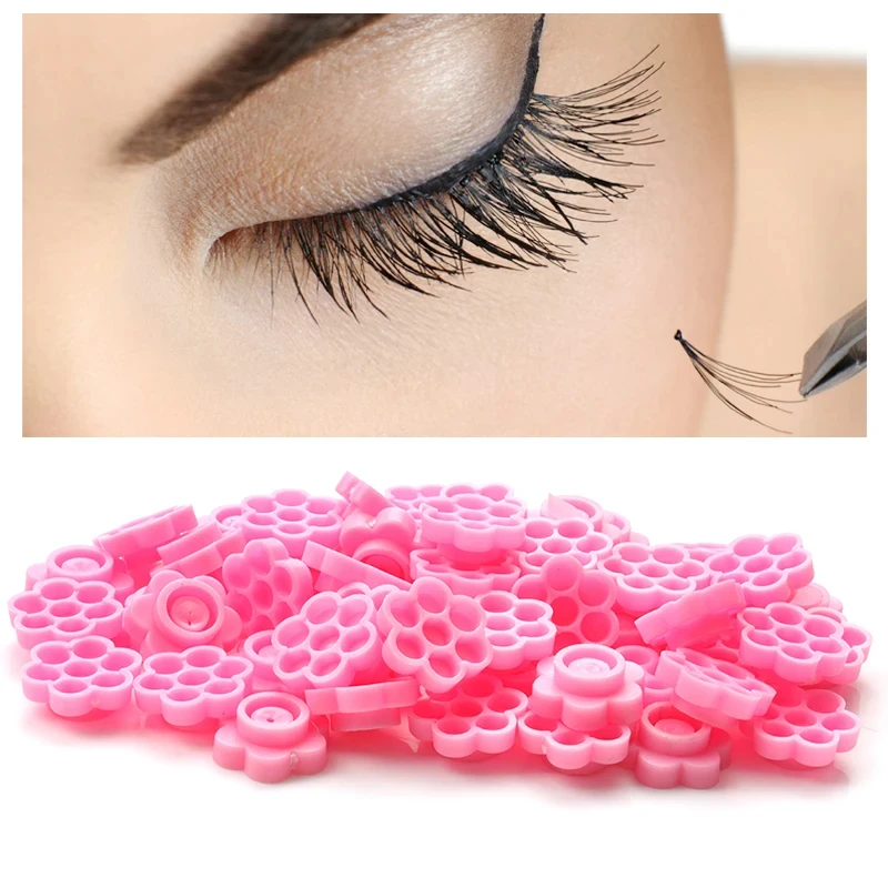 

100 Pcs Pink Flower Shape Glue Delay Cup Grafting Lashes Makeup Tool Tattoo Adhesive Pigment Cups Eyelash Extension Supplies