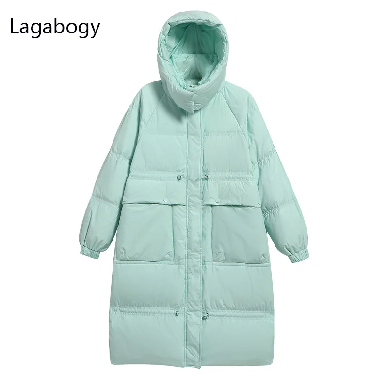 

New Winter Hooded High Waist Long 2023 Parkas 90% White Duck Down Coat Soild Color Female Oversized Warm Puffer Jacket