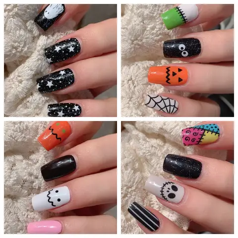 16Tips Halloween Gel Nail Wraps Pumpkin Ghost Spider Web Design Gel Nail Patch Slider Adhesive Full Cover Gel Nail Sticker
