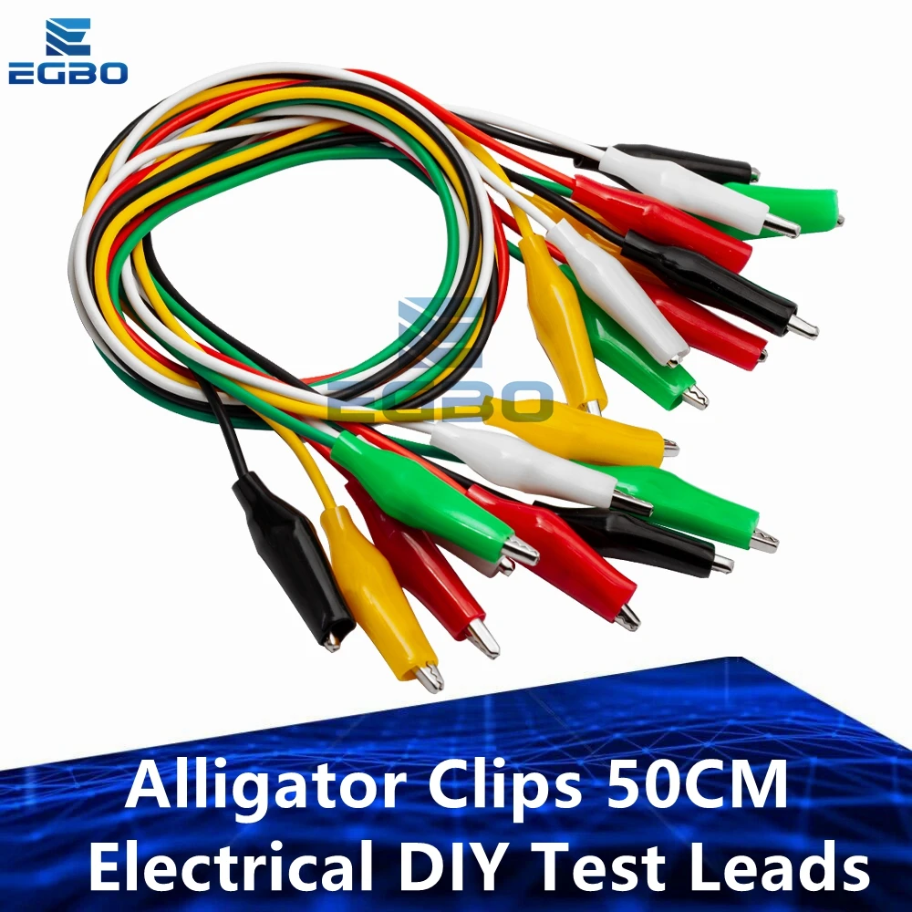 EGBO 10PCS Alligator Clips 50CM Electrical DIY Test Leads Alligator Double-ended Crocodile Clips Roach Clip Test Jumper Wire
