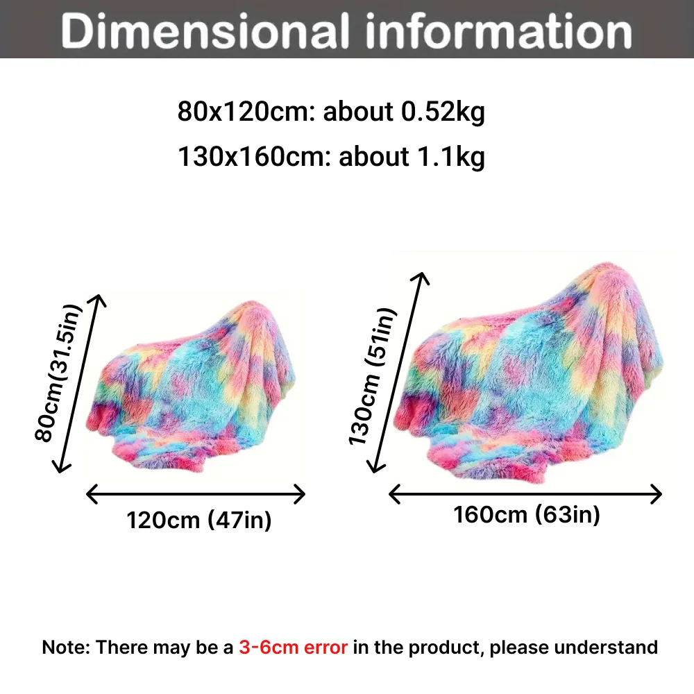 بطانية رمي فاخرة من الفرو الصناعي، بطانية رمي مختلطة ذات كومة عالية بألوان قوس قزح، دافئة للغاية، غامضة، أنيقة، زخرفة منفوشة فارغة #4