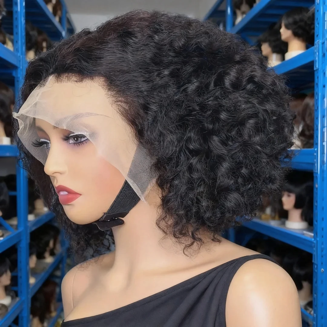 250% hohe Dichte, 14 Zoll kurze Bob-Lockenperücken aus Echthaar, 13x4 13x6 HD Lace Frontal Perücken, Deep Wave Frontal Echthaarperücken im Ausverkauf, günstige Perücke, vorgezupft mit Babyhaar,