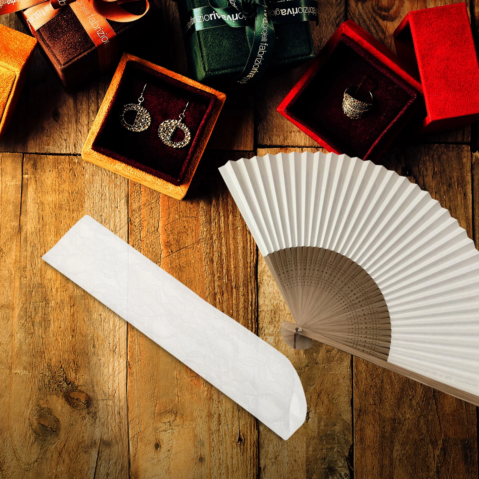 

White Lace Fan Bags Folding Cases Holder Folding H Fan Bag Cover Sleeve Japanese style Storage Pouch for Wedding Party Gifts