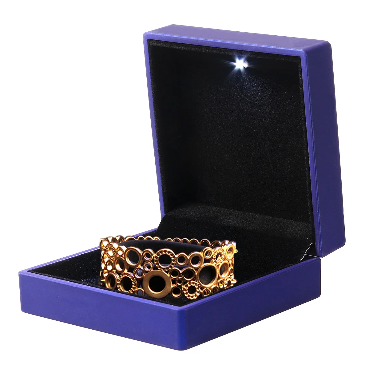 صندوق مجوهرات Led بطانة مطاطية زرقاء مقاومة للغبار والخدش وحامل سوار الإسورة وتغليف الهدايا المضاءة #6