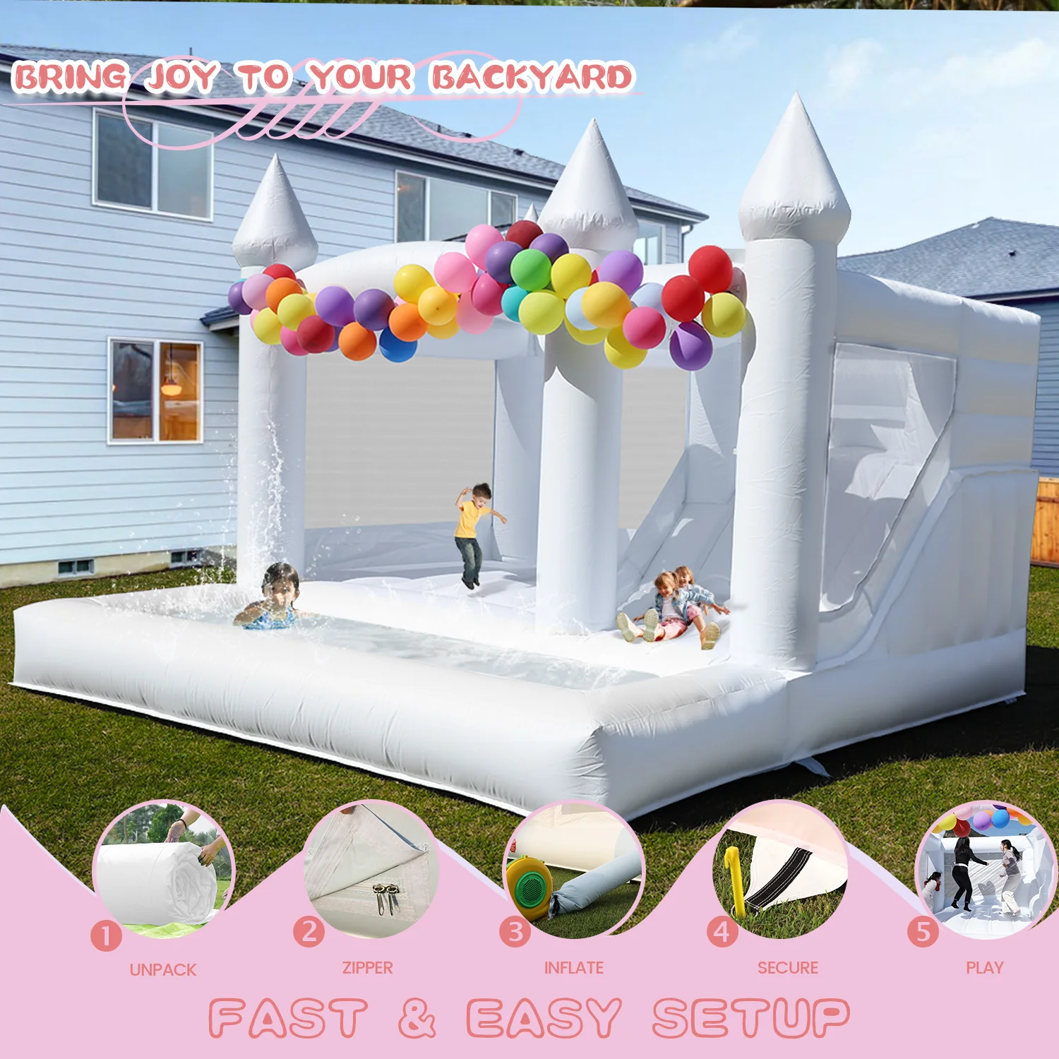 13ft Commercieel PVC Wit Bounce House Opblaasbaar Bruiloftskasteel voor Volwassen Kinderen Kinderspeeltuin, kinderspeelgoed