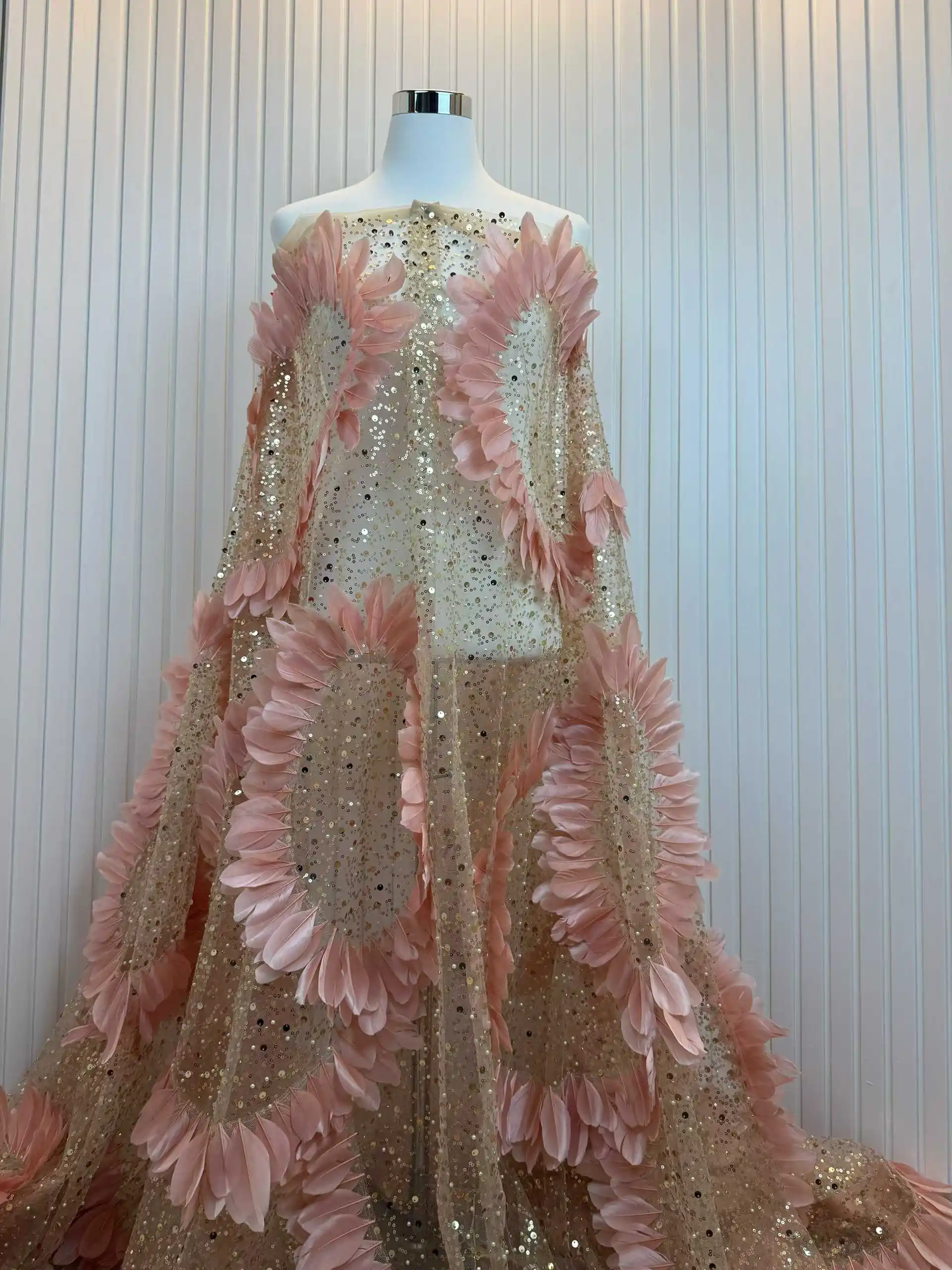 Новейшая уникальная африканская 3D цветочная кружевная ткань ручной работы с бисером, 2025 французская сетчатая кружевная ткань с блестками для свадебных платьев SZ1595