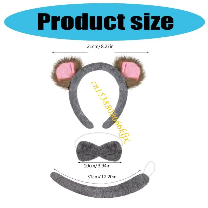 3pcs Koala Accesorios disfraces Juego orejas Koala Tailband Bowite Halloween Christmas Animal Extraumo para niños 066c