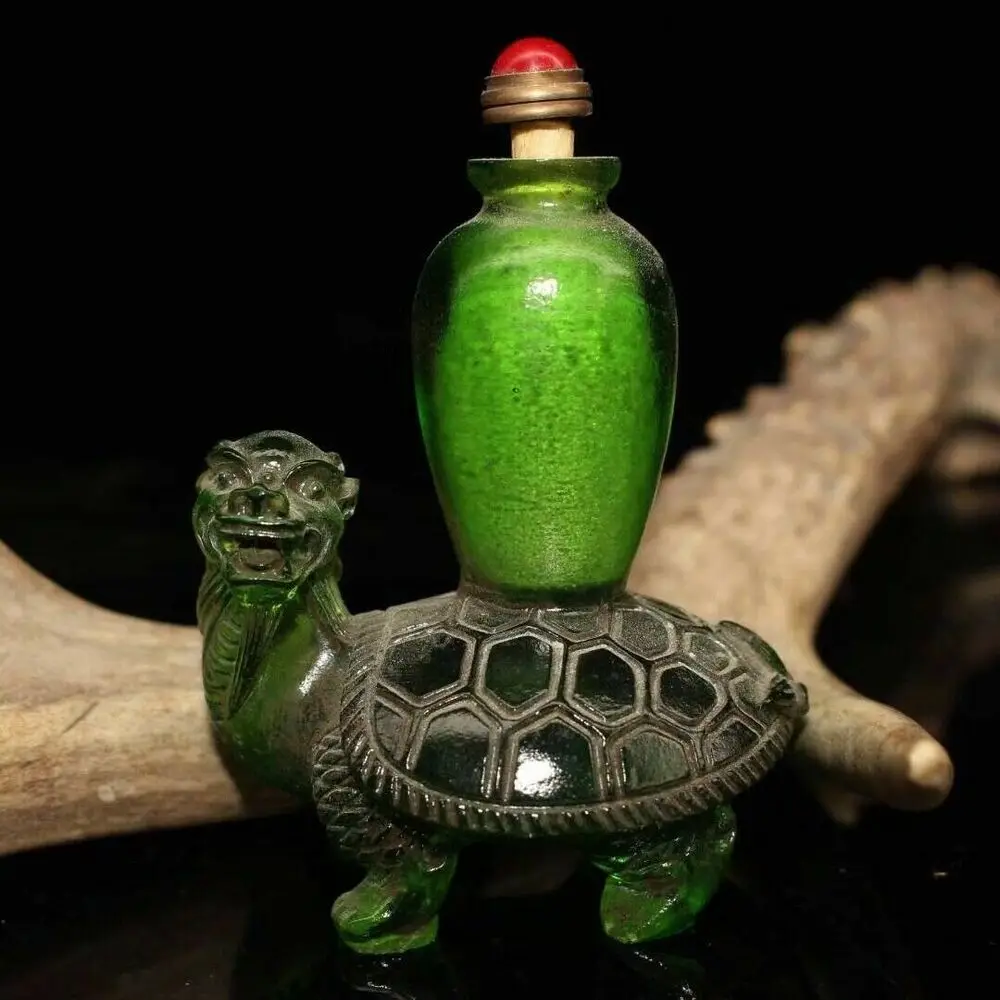 

Chinese collection Old coloured glaze Hand carved Dragon turtle snuff bottle