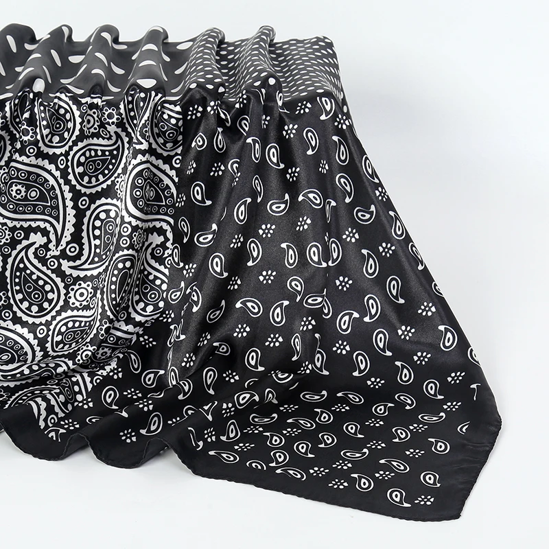 مناديل الشعر وشاح حريري 90*90 سنتيمتر طباعة الساتان كبير مربع الحرير والأوشحة شالات للنساء العلامة التجارية الفاخرة باندانا الحجاب عقال