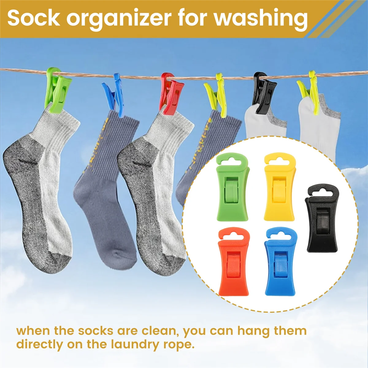 A03V 60 Sock Clips for Washing Machine and Dryer, Sock Clips with Hooks,Sock Holder Washing Machine, Directly Into the Drawer
