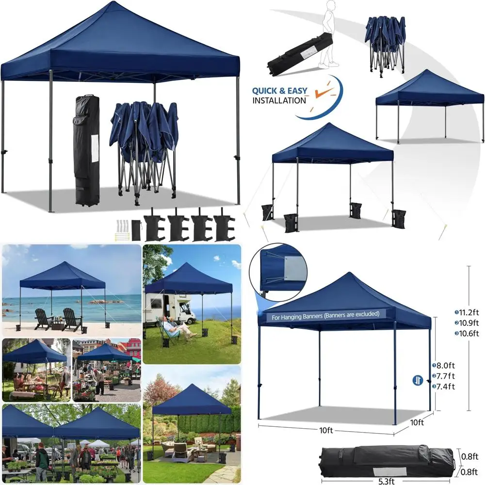 

Waterproof Heavy Duty Instant Canopy Tent, 500D Commercial Grade Adjustable Shelter with Wheeled Bag and 4 Sandbags for Outdoor