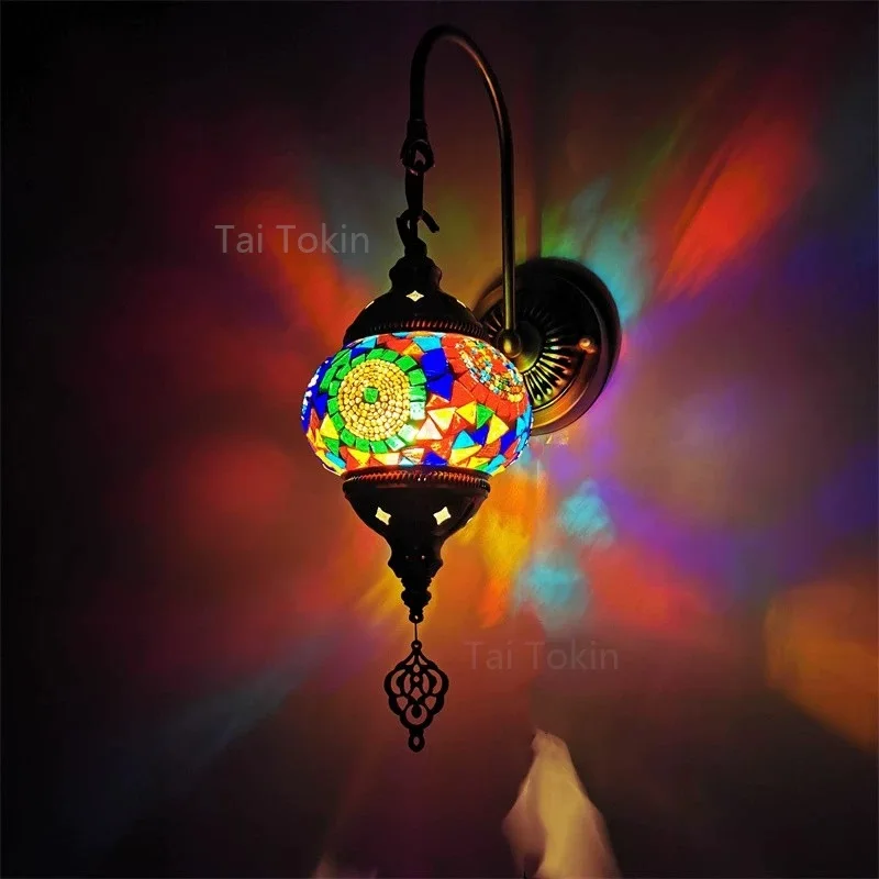 E14 Newest Mediterranean Style Art Deco Turkish Mosaic Wall Lamp Handcrafted Mosaic Glass Romantic Wall Light