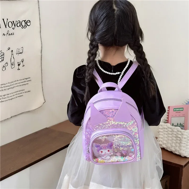 Sanrio Kuromi Bag Girl Fancy Cartoon Backpack Cute Style Printed Shiny Casual Simple Light Kindergarten Sweet Princess Backpack