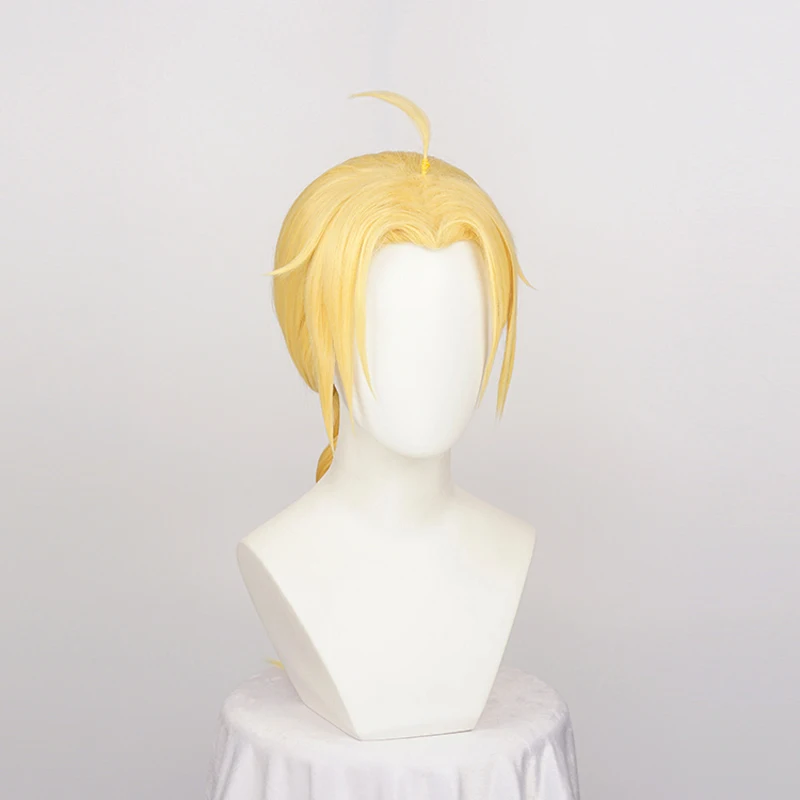 Synthetic Hair Fullmetal Alchemist Edward Elric 55cm Long Braided Cosplay Wig Heat Resistant Golden Styled Wigs + a wig cap