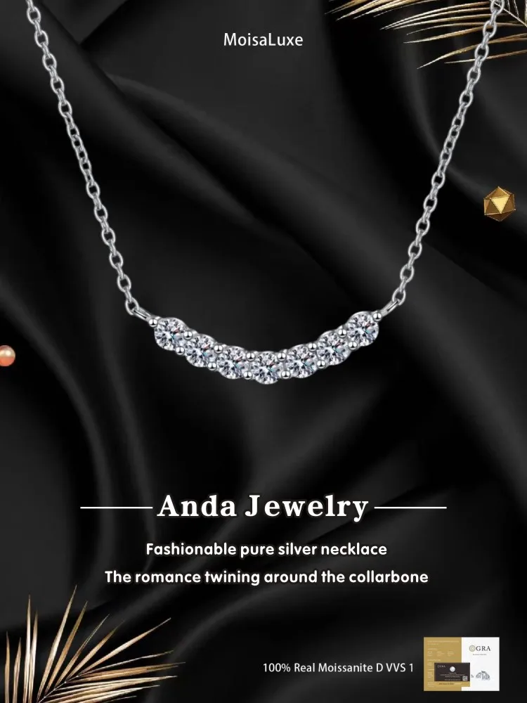 

Муассанит Plata из стерлингового серебра 925 пробы, модное изысканное женское ожерелье с подвеской в виде семи муассанитов и улыбки, сертифицированное GRA