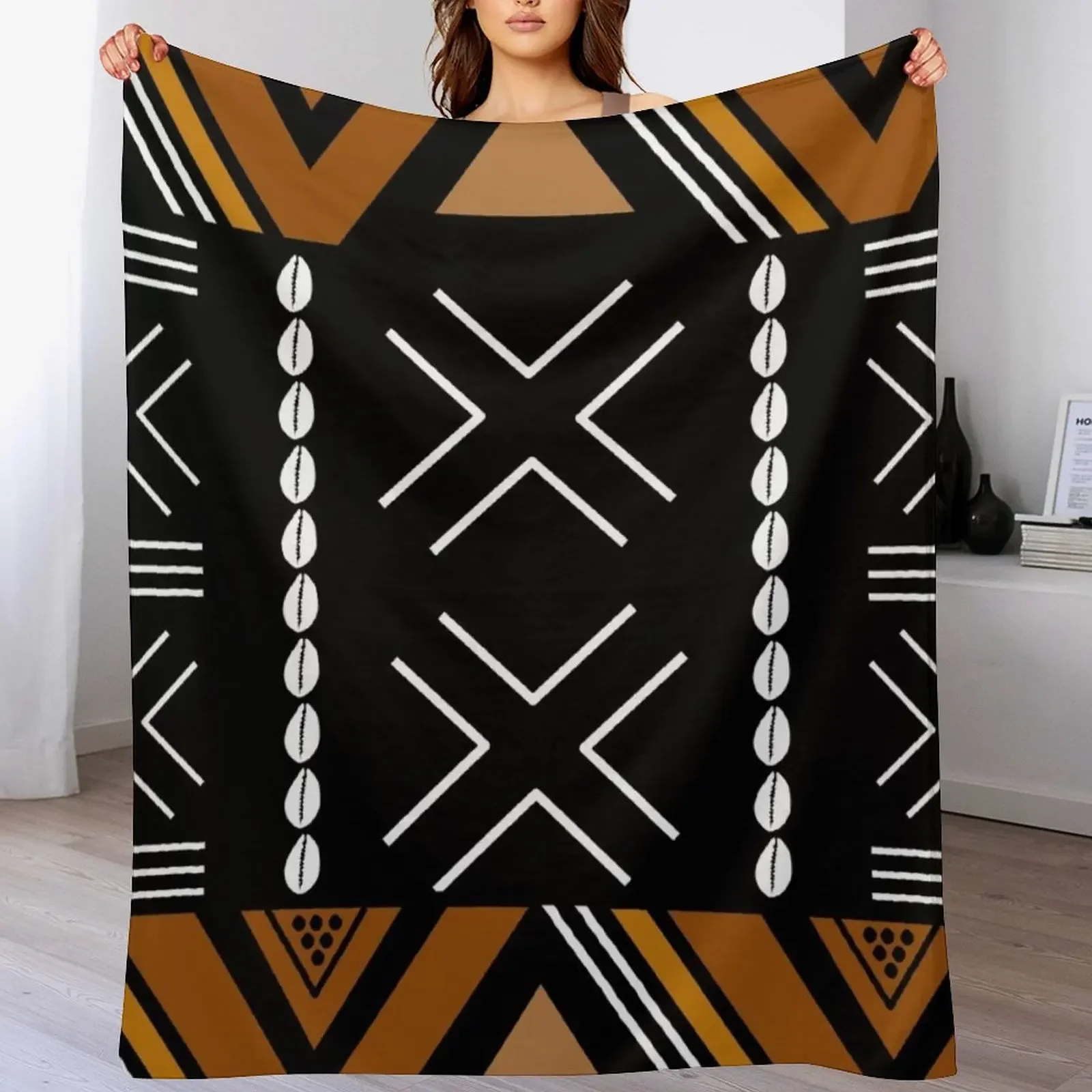 African Mud Cloth Bogolan Design Throw Blanket Decorative Soft Throw Blanket for Couch Sofa