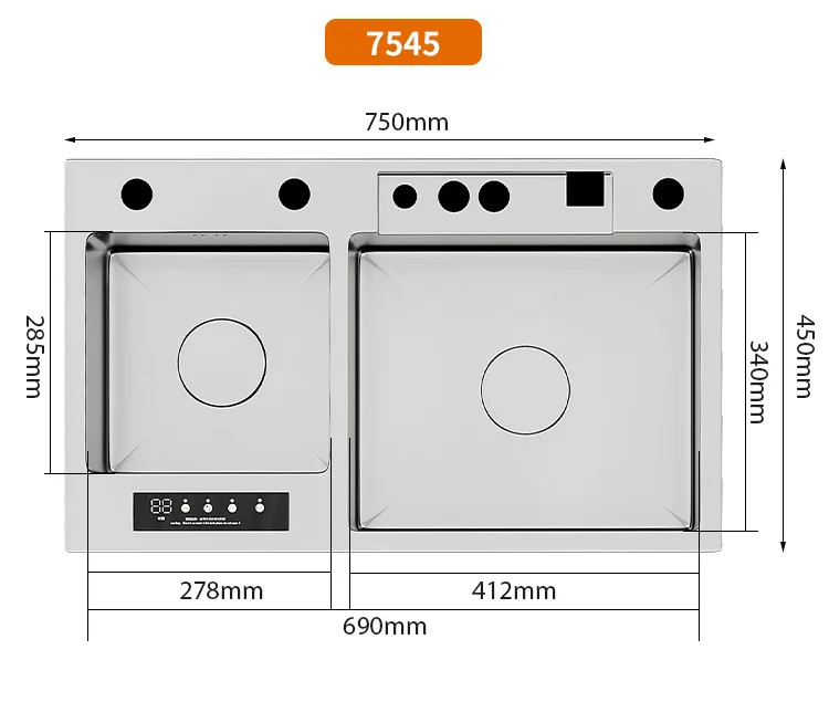 Imagem -06 - Pia de Cozinha Inteligente com Função de Limpeza Ultrassônica Bacia Vegetal de Aço Inoxidável para Uso Multiuso