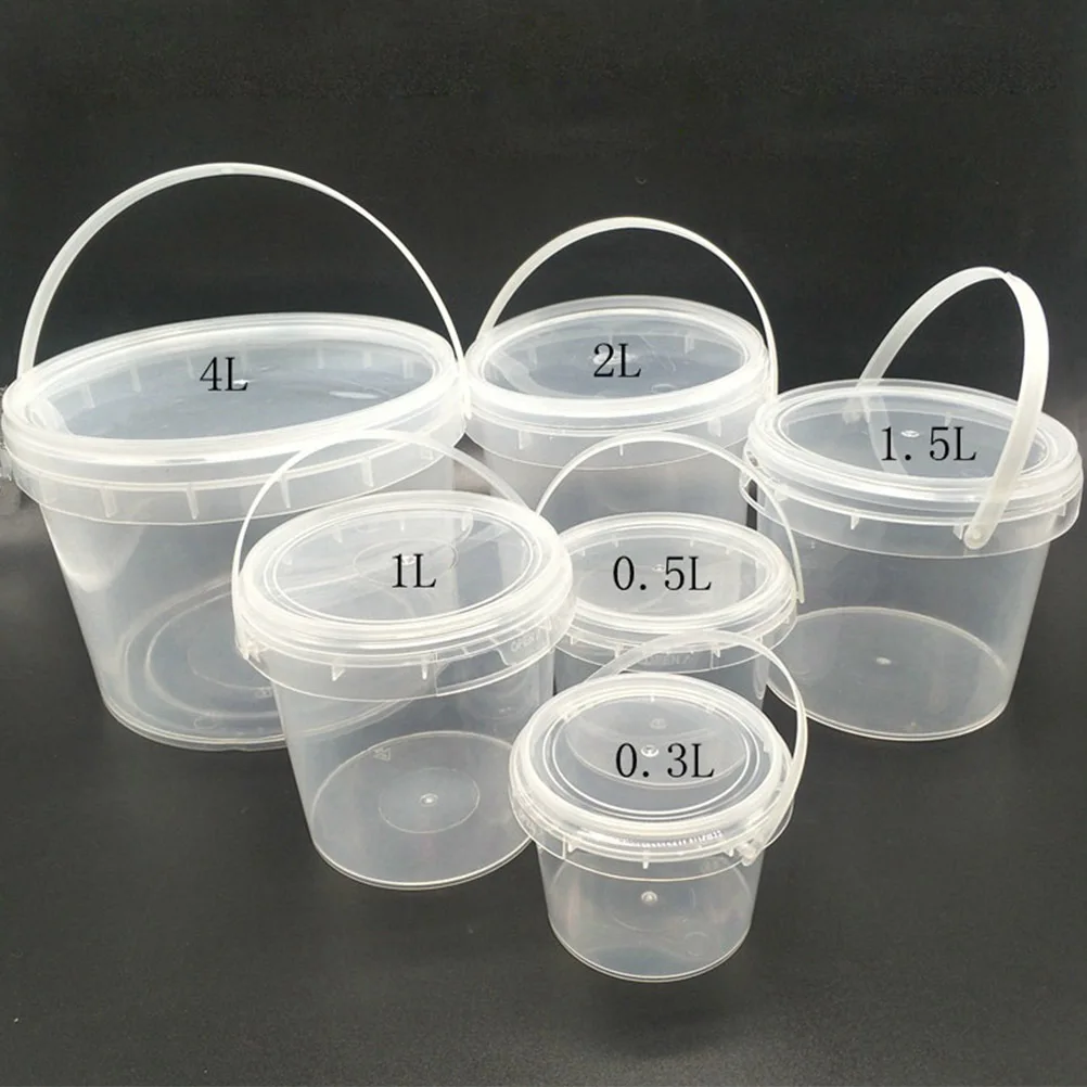 

2Pcs Transparent Plastic Storage Bucket Food Grade PP Hand Bucket for Home Use Ice Cream Milk Tea Kimchi Ice Cream Storage Tank