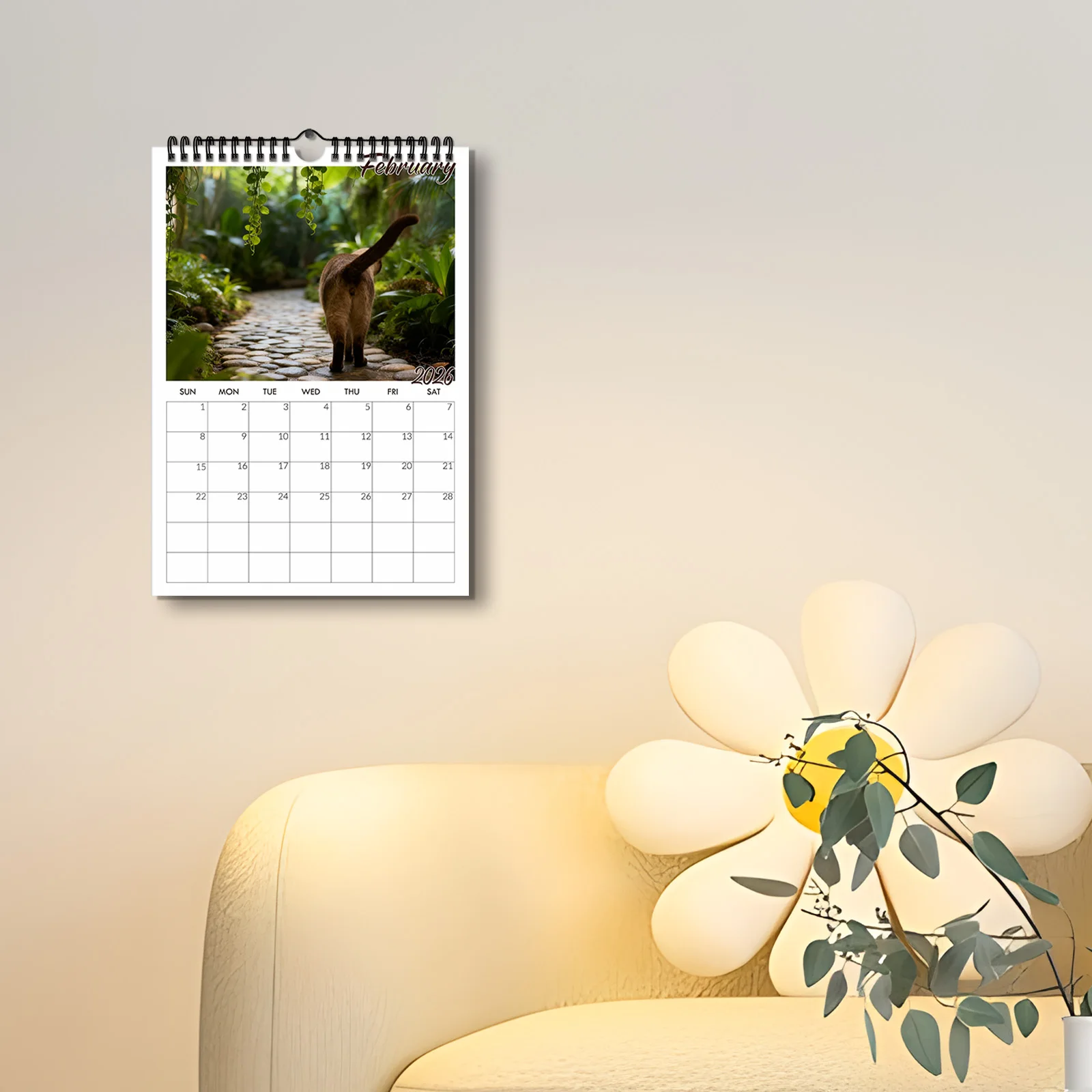 Calendrier mural humoristique sur le thème des fesses de chat 2026, idéal pour la décoration de la maison et l'organisation quotidienne, calendrier mural amusant, 1 pièce