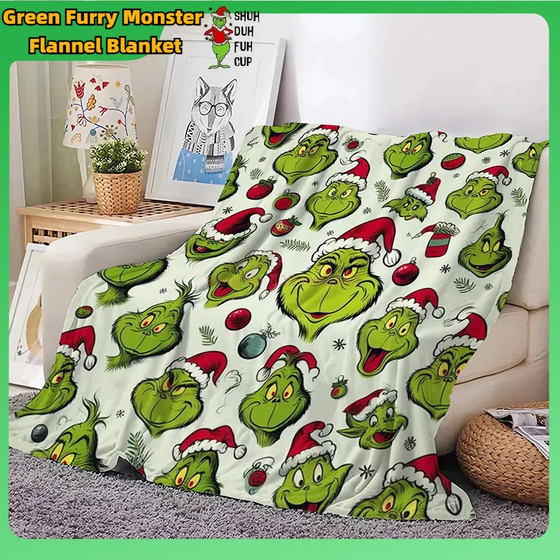 Christmas Green Shaggy Green Furry Monster Flannel Blanket Home Sofa Lunch Break Blanket Adult Christmas Gift Blankets Nap Cover